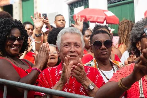 Devotees of Saint Barbara are seen during a tribute to the saint in Pelouri.. Stock Photos