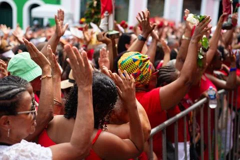 Devotees of Saint Barbara are seen during a tribute to the saint in Pelouri.. Stock Photos