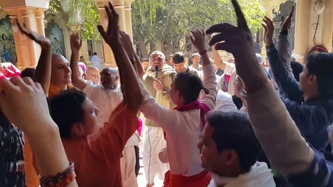 Devotee's Sankeertan in Iskcon Vrindavan India Video stock 129570148