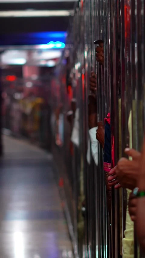 Devotees Standing in Queue Inside Omkareshwar Temple Corridor for Darshan, .. Stock Footage 334235781
