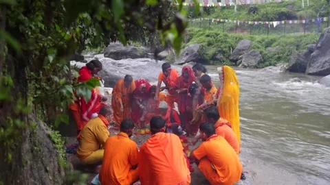 Devotees take holy dip during Nepal pilgrimage, Nepal, NP - 03 Aug 2026 Stock Footage 341308134