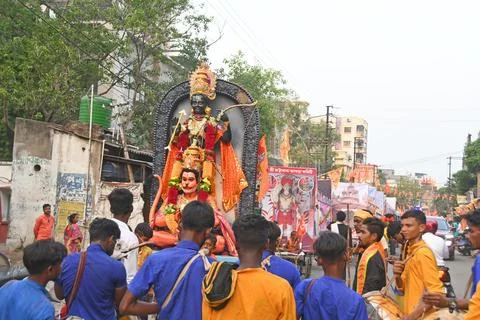 Devotees take out a procession with weapons on Rama Navami in Burdwan. Stock Photos