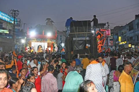 Devotees take out a procession with weapons on Rama Navami in Burdwan. Stock Photos