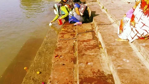 Devotee's on Triveni Ghat Rishikesh, India Stock Footage 111820938