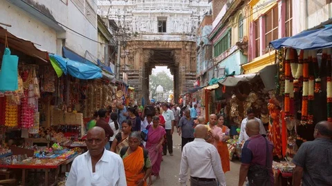 Devotees visit Sri Govinda Raja Swamy Temple, Tirupati. Stock Footage 124615069