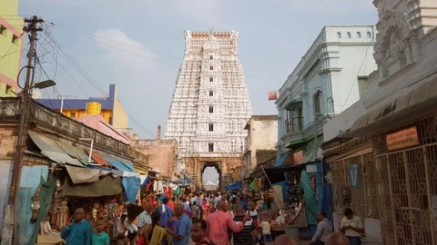 Devotees visit Sri Govinda Raja Swamy Temple, Tirupati. Stock Footage 124622102