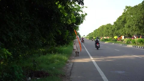 Devotees Walking to Haridwar to Collect Holy Ganga Water Stock Footage 313556727