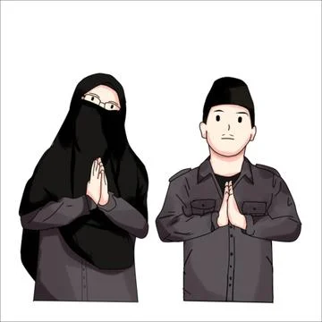 Devotion and Unity: Illustration of a Man Wearing cap and a Woman Veiled wi.. Stock Illustration