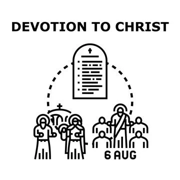 Devotion to christ with religious figures and commandments Stock Illustration