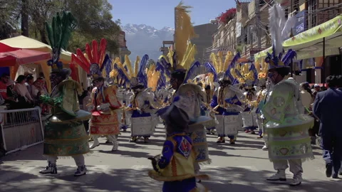 Devotional Celebration With Folk Dance Parade in Quillacollo, Bolivia - 4K Stock Footage 311131669