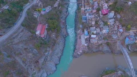Devprayag is one of the minion towns of Uttarakhand, known for having a div.. Stock Footage 307675152