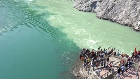 Devprayag where rivers meet and take the name Ganges River, India Stock-Footage 98932329