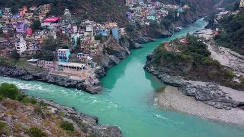 Devpryag river confluence Stock Footage 202075368