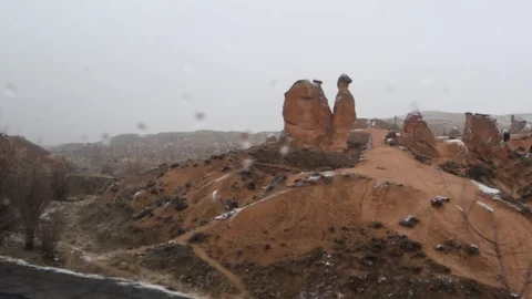 Devrent Valley or Imaginary Valley from inside the car view in Cappadocia,Turkey Stock Footage 128712775