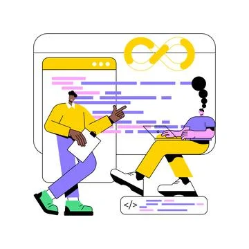 DevSecOps workflow isolated cartoon vector illustrations. Stock Illustration