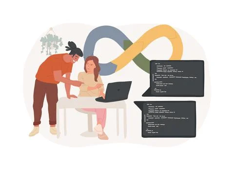 DevSecOps workflow isolated cartoon vector illustrations. Illustrazione stock