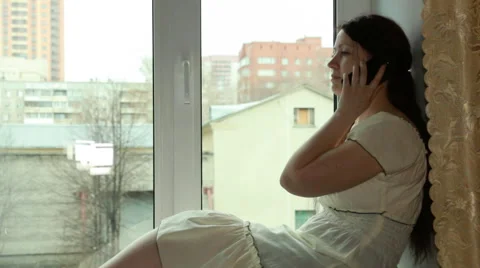 Devushka phone box Video stock 49479766