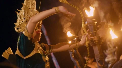 Dewi Sinta performs the Kecak dance in front of male dancers, Bali, Indonesia Video stock 261854961