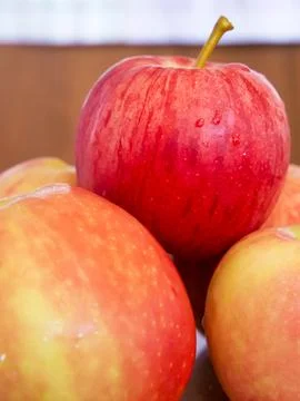 Dewy Apple Selection. Select apples with dew, suitable for grocery store Stock Photos