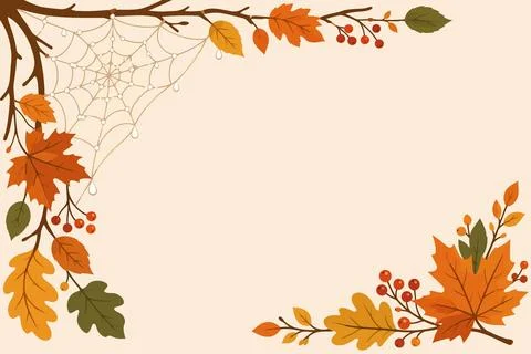 Dewy Spiderweb Botanical Halloween Border Stock Illustration