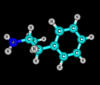 Dextroamphetamine (dexamphetamine) molecular structure on black Stock Illustration