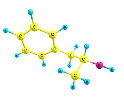 Dextroamphetamine (dexamphetamine) molecular structure on white Stock Illustration