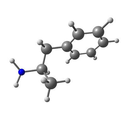 Dextroamphetamine (dexamphetamine) molecular structure on white Stock Illustration