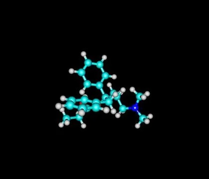 Dextropropoxyphene molecule isolated on black Stock Illustration