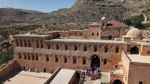 Deyrulzafaran Monastery Drone Orbit with People Video stock 337120160