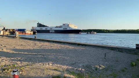 DFDS cargo ship in Klaipeda harbour Stock Footage 157214436