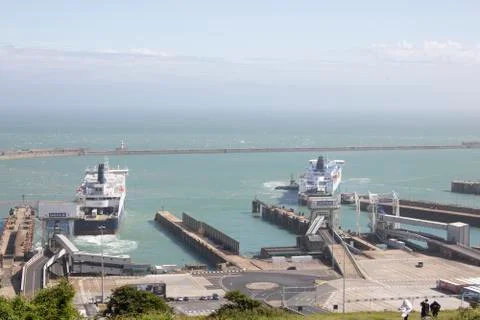 DFDS Delft Seaways and DFDS Cote de Flanders leaving the Port of Dover Stock Photos