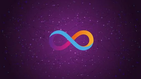 Dfinity Internet Computer ICP token symbol cryptocurrency theme on purple Illustrazione stock