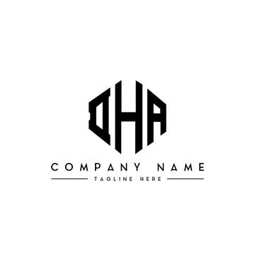 DHA letter logo design with polygon shape. DHA polygon and cube shape logo .. Stock Illustration