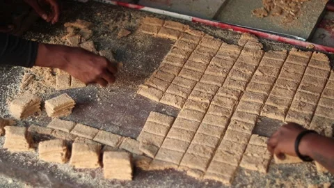Dhaba Halwai Extract Or Separate Evenly Cut Slices Of Rectangular Sweet Bars Stock Footage 166803385