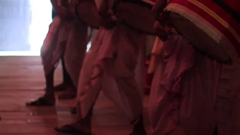 Dhak being played during durga puja. This membranophone musical instrument .. Video stock 249506516
