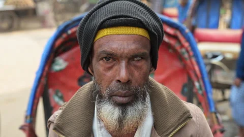 Dhaka Bangladesh Rickshaw Driver Close Up Portrait Blind Eye Senior Man Street Stock Footage 338363473