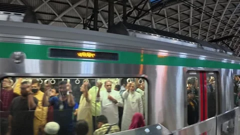 Dhaka Metro Train Arrives and Stops at Station Close shoot Cinematic 4K Stock Footage 341858952