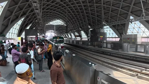 Dhaka Metro Train Pulling Into Station and Stopping  Bangladesh 4K Stock Footage 341860154