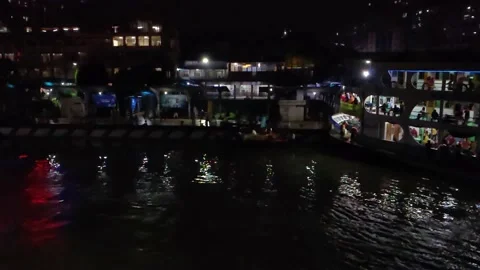Dhaka Sadarghat Launch Terminal Nightview. Launch Leaving Dhaka For Barisal Stock Footage 200863096