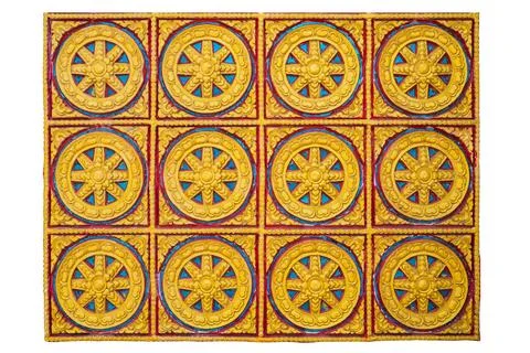 Dhammachak pattern in buddhism on white background Stock Photos