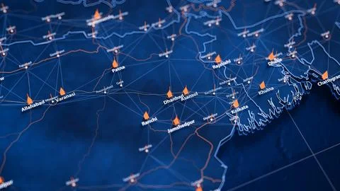 Dhanbad map big data visualization. Futuristic map infographic of city in India 스톡 일러스트