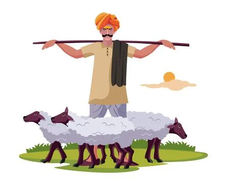 Dhangar, indian shepherd with sheep vector 스톡 일러스트