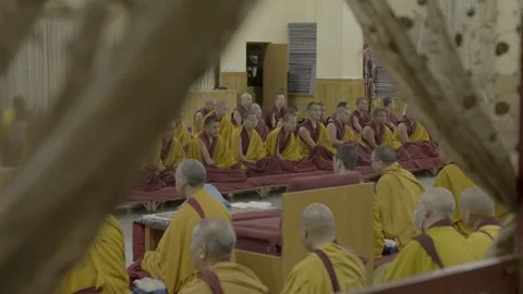 DHARAMSHALA, INDIA - 2025, OCT 21: Monks Assembly at Gyuto Tantric Monastery Stock Footage 345633264