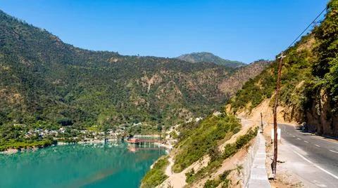 Dhari Devi temple located on the banks of the Alaknanda, Srinagar, Uttarakhand Stock Photos