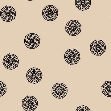 Dharma wheel dharmachakra line seamless pattern Stock Illustration