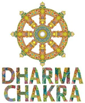 Dharma Wheel or dharmachakra, theach and walk to the path of Nirvana Ilustración de archivo