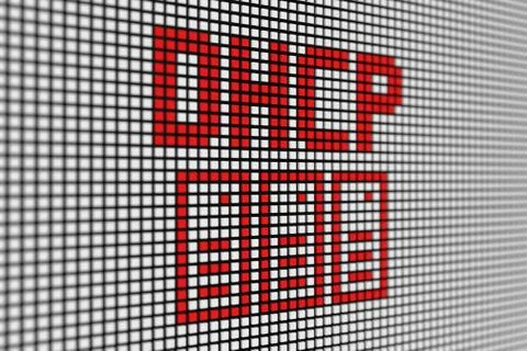 DHCP text scoreboard blurred background 3d illustration Stock Illustration