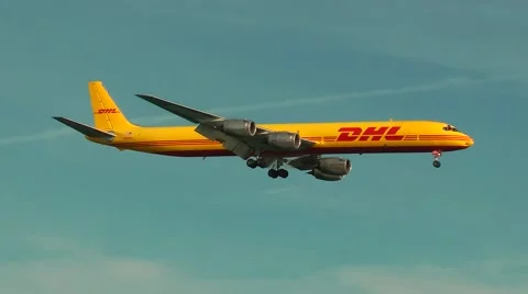 DHL 4 engine cargo plane landing Stock Footage 48504707