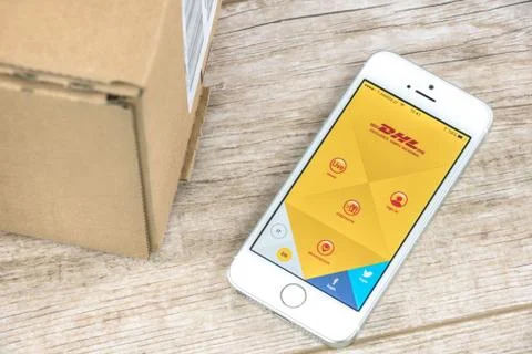 DHL app on iPhone Stock Photos