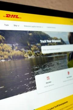 Dhl branding on website tracking global shipment 写真素材